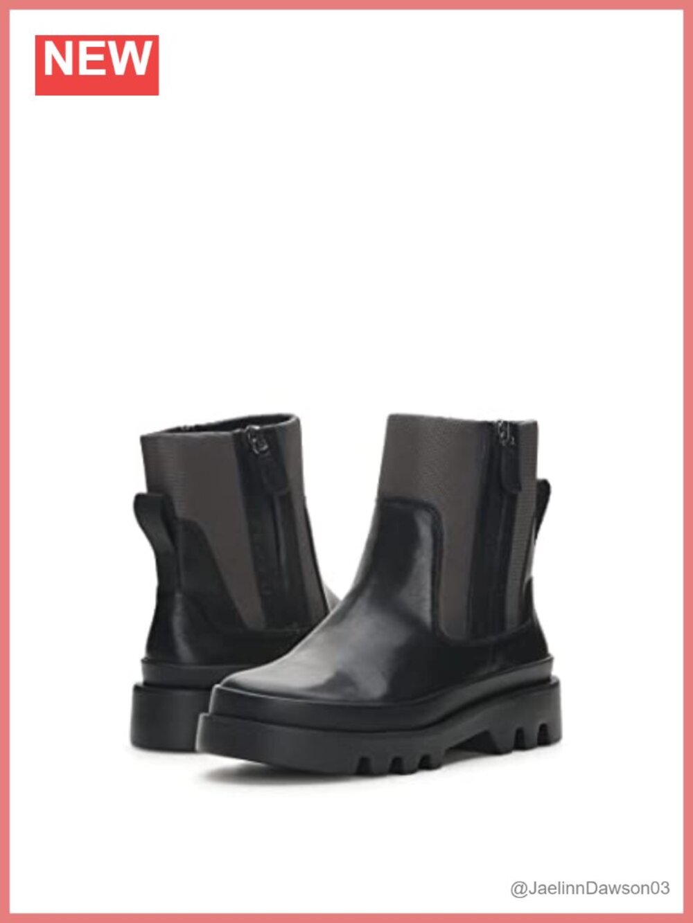 Leather Ankle Bootie Block Heel Zip Closure Round Toe Lug Sole Casual